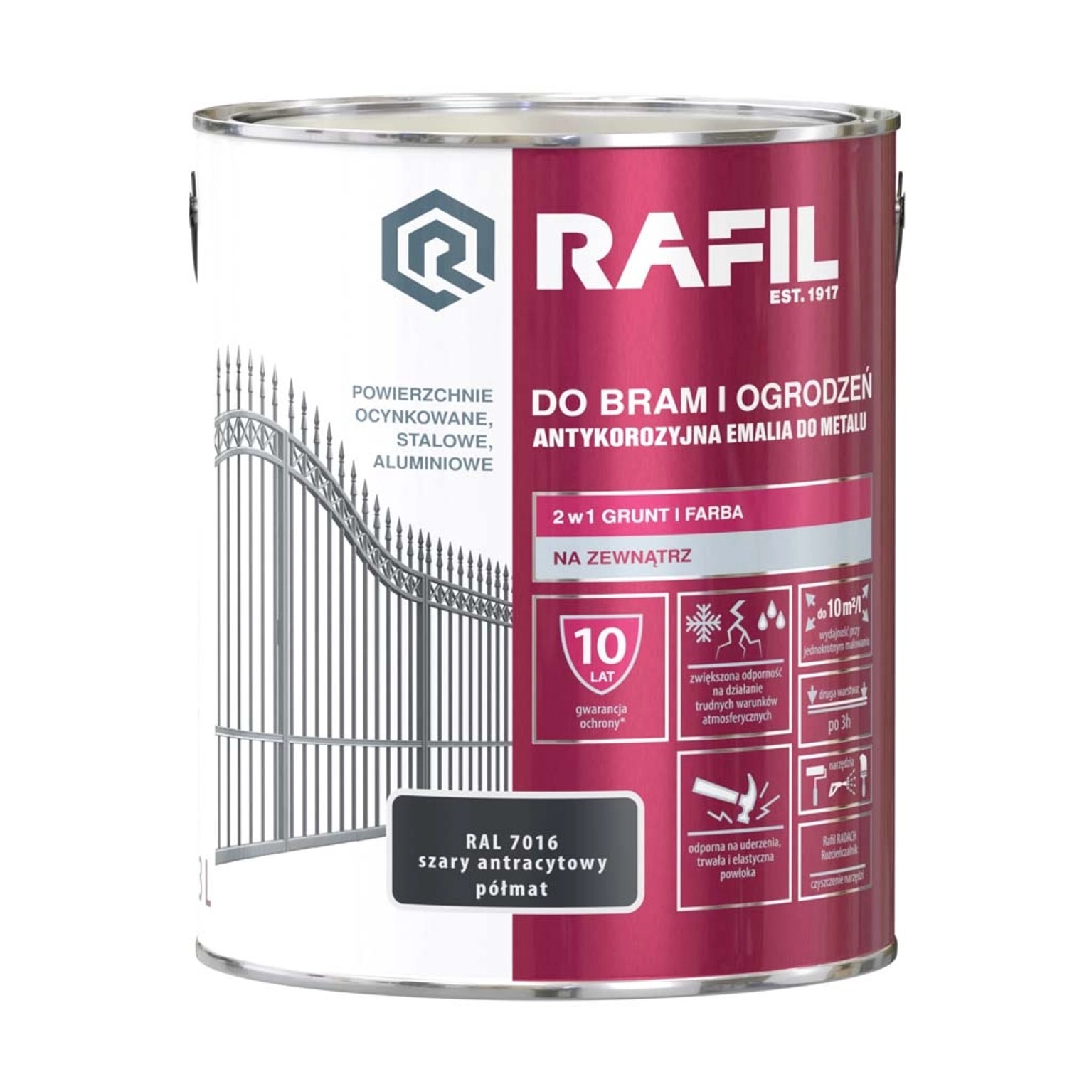 Emalia Rafil do bram i ogrodzeń szary RAL7016 3L