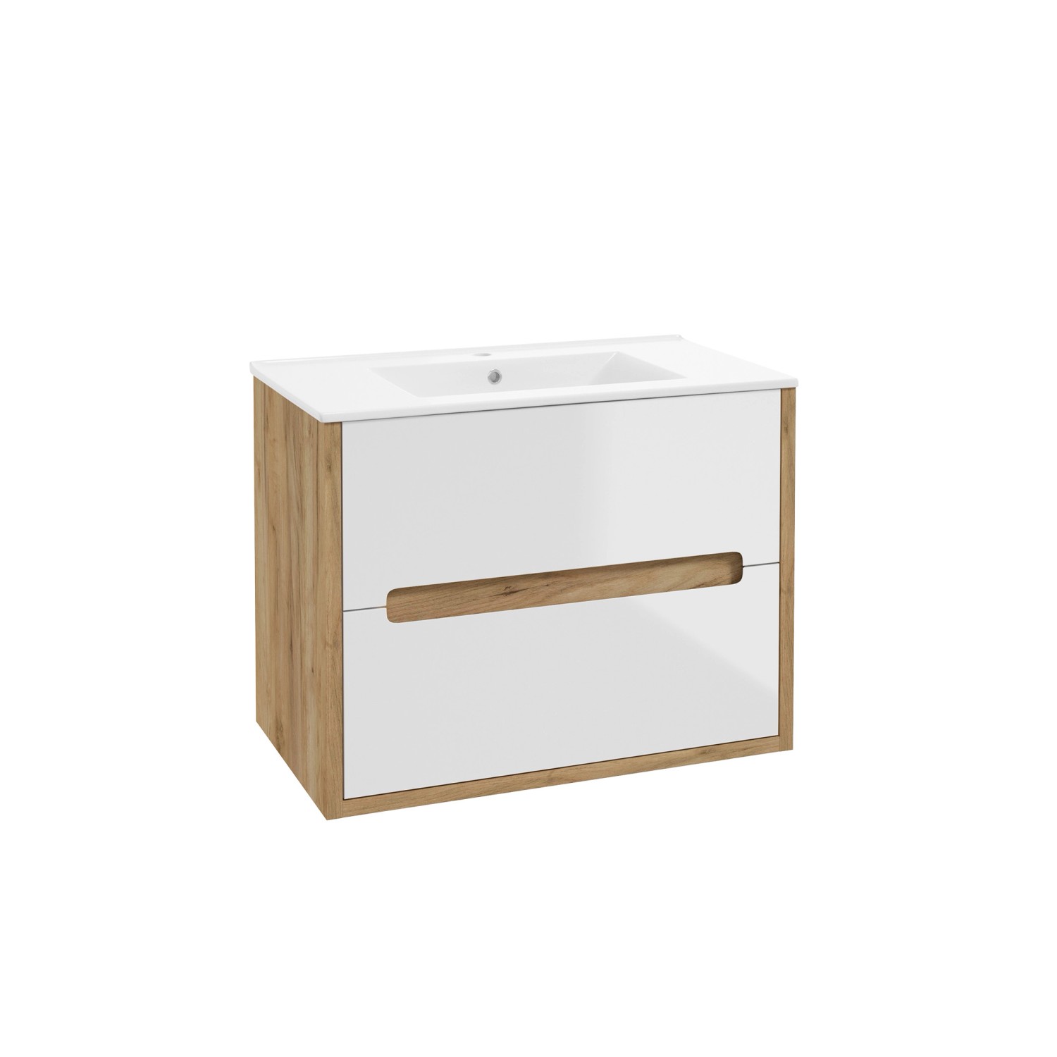 Deftrans Zestaw Szafka Nobu 80 cm 2 szuflady biały/dąb złoty