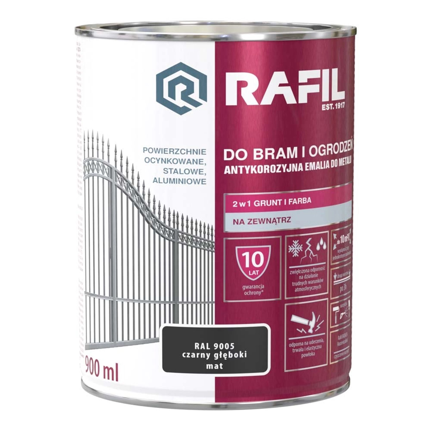Emalia Rafil do bram i ogrodzeń czarny mat RAL9005 0,9L