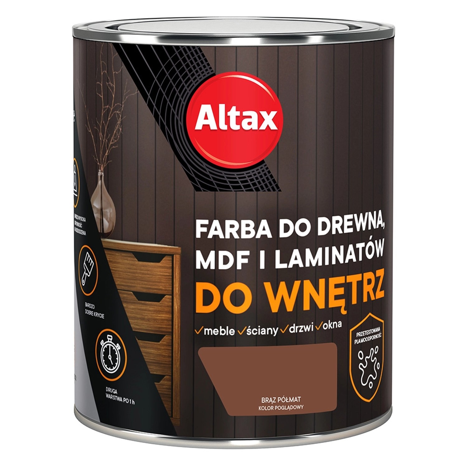 Farba do drewna ALTAX do wnętrz brąz 750 ml