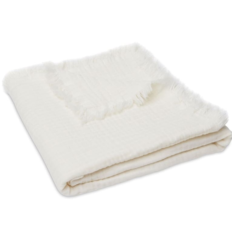 Jollein kocyk do wózka fotelika i kołyski muślinowy 120x120 cm FRINGE Ivory BBTB