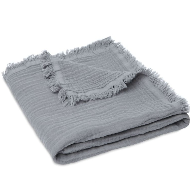 Jollein kocyk do wózka fotelika i kołyski muślinowy 120x120 cm FRINGE Storm Grey BBTB