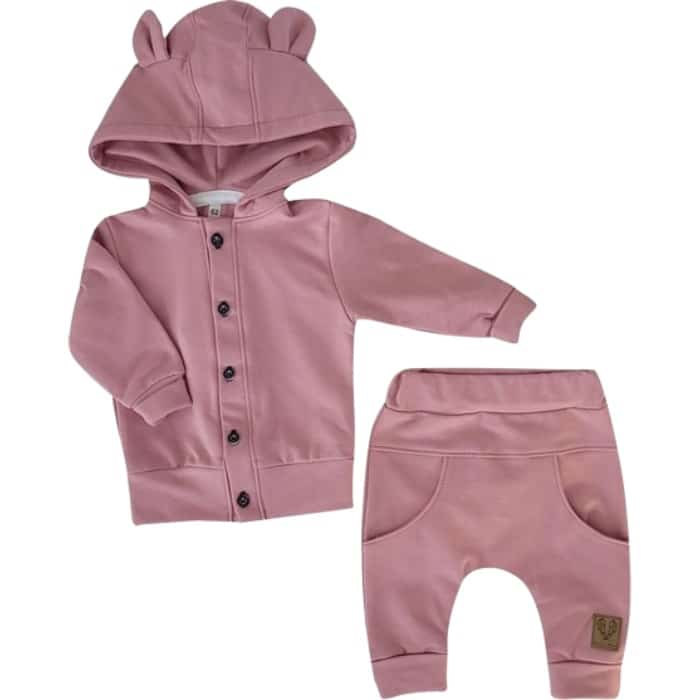 DRES Z GUZIKAMI 2 CZĘŚCIOWY BAWEŁNIANY POWDER PINK ZZ - 74