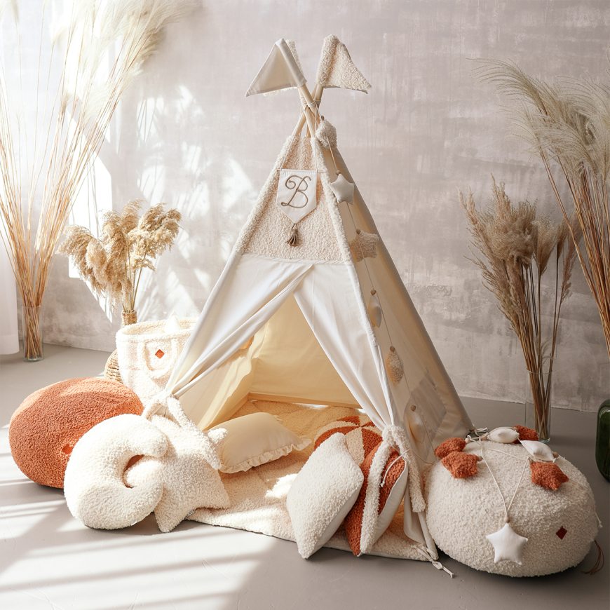 Namiot Tipi + Mata + Poduszki - Bocule Ecru - wariant do wyboru FM - Tipi