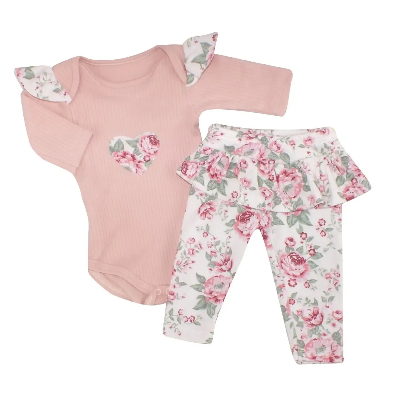 2CZ KOMPLET BODY + LEGGINSY ZE SPÓDNICZKĄ W KWIATY BRUDNY RÓŻ ZZ - 74