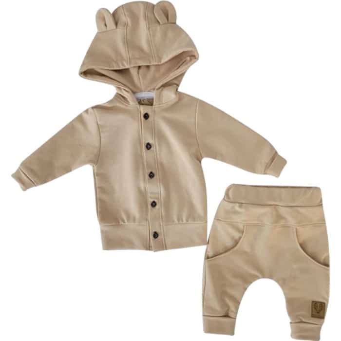DRES Z GUZIKAMI 2 CZĘŚCIOWY BAWEŁNIANY BEŻ CAFFE LATTE ZZ - 86
