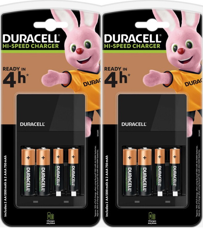 2x Ładowarka Duracell Hi-Speed Charger CEF14 + 2 AA R6 + 2 AAA, 4 kanały, czarny
