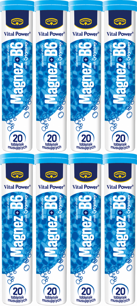 8x Tabletki musujące Vital Power, magnez+B6, 80g, 20 tabletek