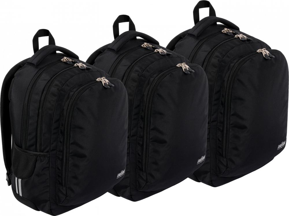 3x Plecak szkolny St. Right BP73 St.Black, trzykomorowy, 25l, 46x31x20cm, czarny
