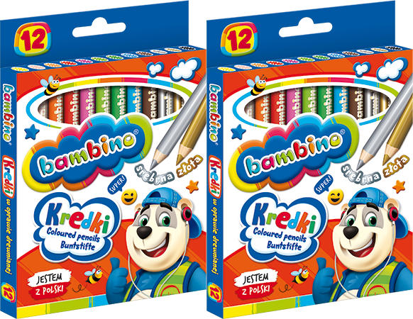 2x Kredki Bambino Zwierzaki Uczniaki, w oprawie drewnianej, 12 sztuk, mix kolorów
