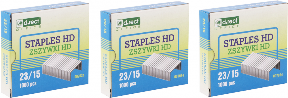 3x zszywki D.Rect HD 23/15, 1000 sztuk, srebrny