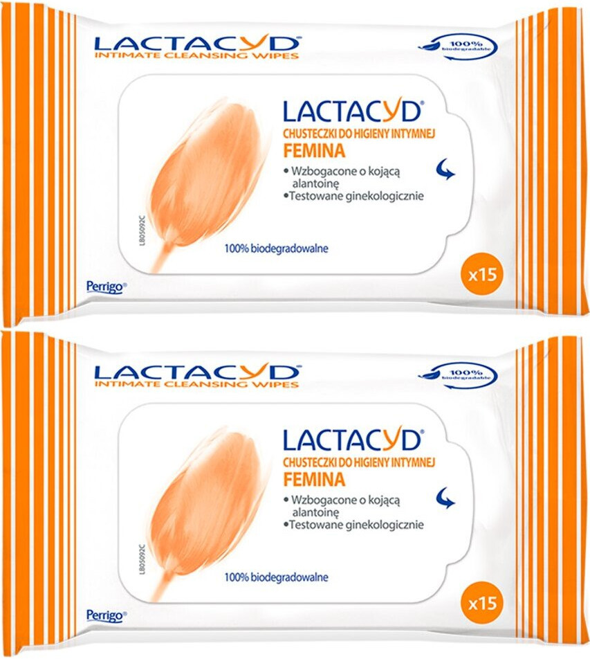 2x Chusteczki do higieny intymnej Lactacyd Femina, 15 sztuk