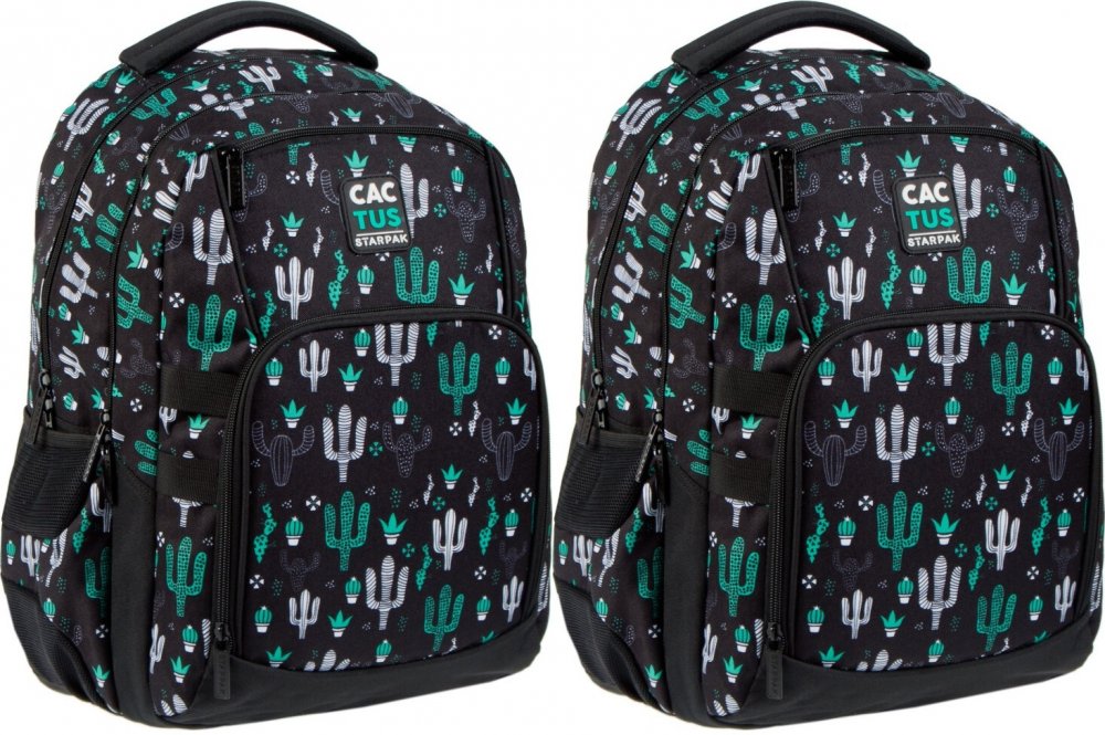 2x Plecak szkolny Starpak Cactus, jednokomorowy, 43.5x30x20cm, czarny