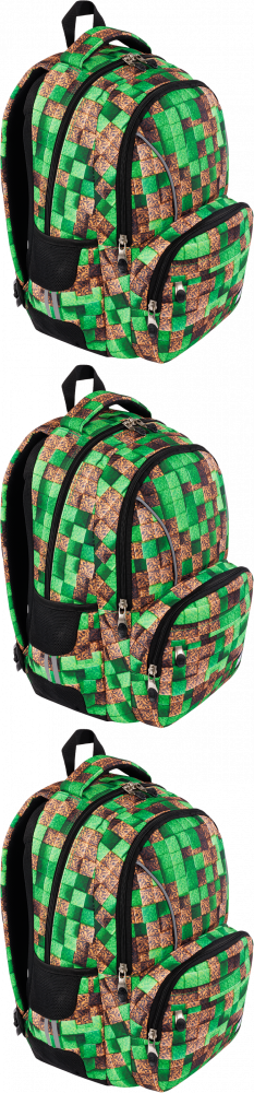 3x Plecak szkolny St.Right BP76 Pixel Cubes, dwukomorowy, 21l, 44x30x20cm, brązowo-zielony