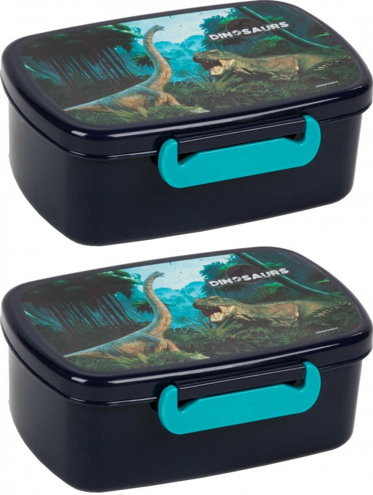 2x Lunchbox Derform A Dinozaur 19, 16.5x10x7cm, niebieski