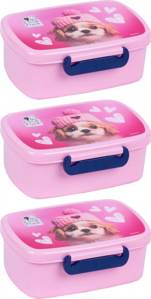 3x Lunchbox Cleo&Frank (Pies), 16.5x10x7cm, różowy
