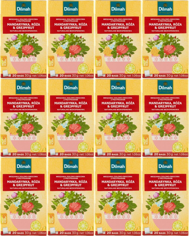 12x Herbata ziołowo-owocowa w torebkach Dilmah, mandarynka/róża/grejpfrut, 20 sztuk x 1.5g
