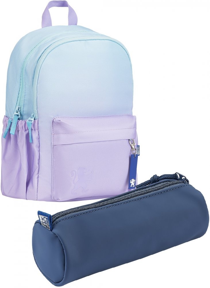Zestaw Plecak szkolny Oxford Gradient, dwukomorowy, 25l, 40x30x15cm, lawendowy + Piórnik tuba Oxford School, bez wyposażenia, 22x7.5cm, poliuretan, 