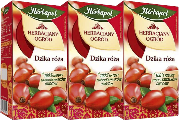 3x Herbata owocowa w torebkach Herbapol Herbaciany Ogród, dzika róża, 20 sztuk x 3.5g