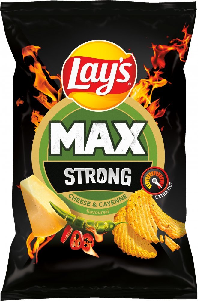 Outlet: WAŻNY DO 2025-05-25 Chipsy Lay's Max Strong Cheese & Cayenne karbowane, ser i ostra papryka, 120g