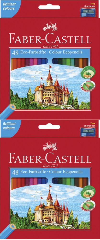 2x Kredki ołówkowe Faber Castell Zamek+ temperówka, sześciokątne, 48 sztuk, mix kolorów