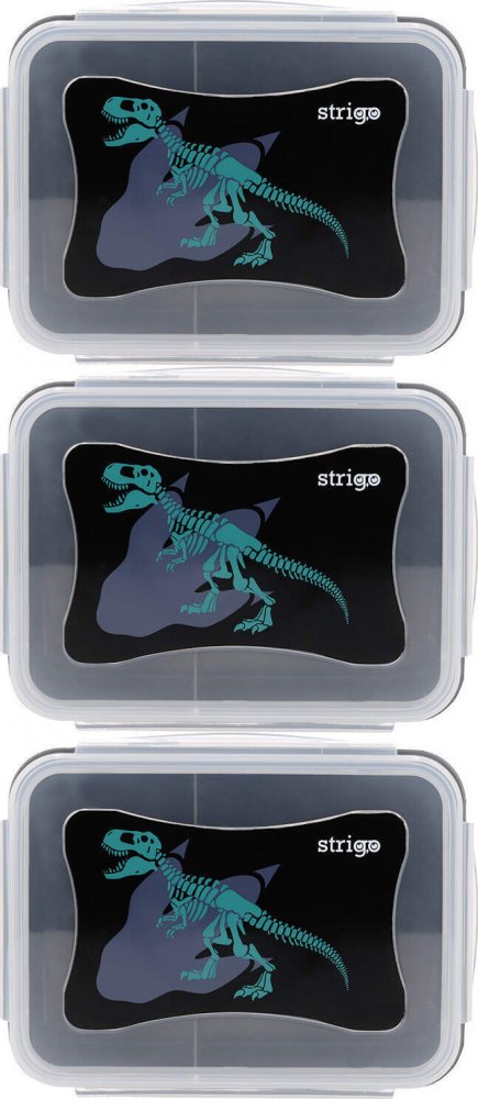 3x Lunchbox Strigo Dinozaur, 16.5x12x6.5cm, transparentny/czarny