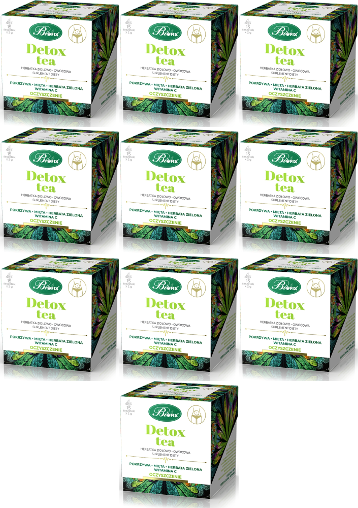 10x Herbata funkcjonalna w torebkach Bifix Detox Tea, oczyszczenie, 15 sztuk x 2g