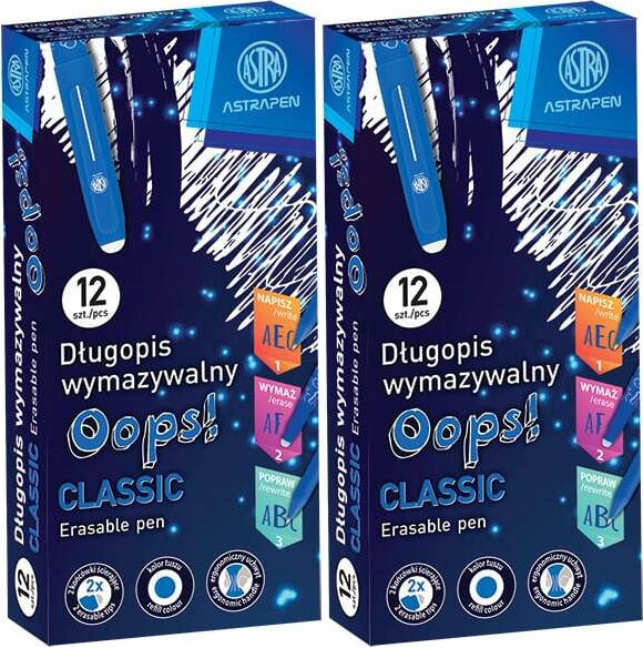 2x Długopis wymazywalny Astra Astrapen OOPS! Classic, 0.6mm, 12 sztuk, niebieski