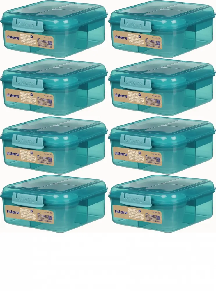 8x Lunchbox Sistema Bento Cube To Go, 1.25l, z pojemnikiem na jogurt 150ml, mix kolorów