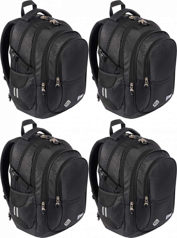 4x Plecak szkolny St.Right BP1 Shiny Snake, czterokomorowy, 23l, 43x32x21cm, czarny
