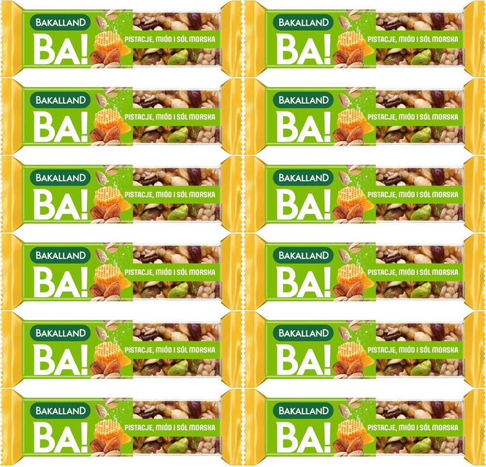 12x Baton Bakalland Ba! Nuts Pistacja, pistacje/miód/sól morska, 30g