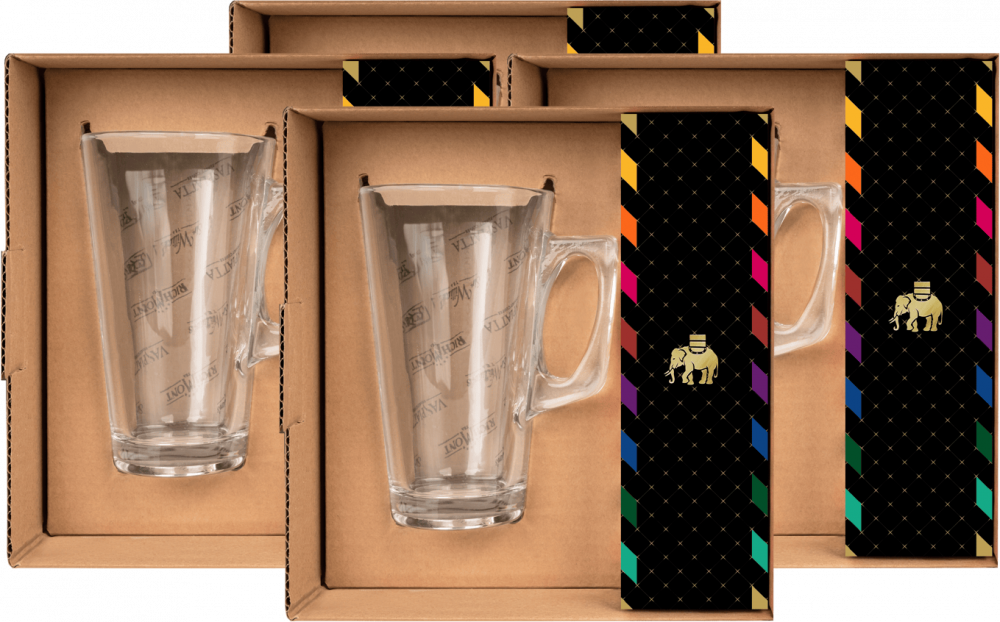 4x Zestaw do parzenia herbaty Richmont Hot, szklana 400ml z wieczkiem i spodkiem+ zestaw herbat Richmont Traditional w torebkach 12 sztuk