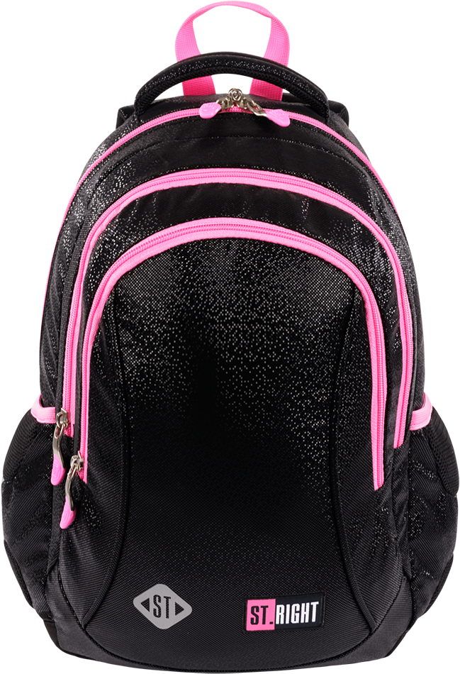 Plecak szkolny St.Right BP26 Black Gitter, trzykomorowy, 20l, 39x27x17cm, czarno-różowy