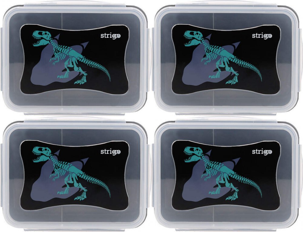 4x Lunchbox Strigo Dinozaur, 16.5x12x6.5cm, transparentny/czarny