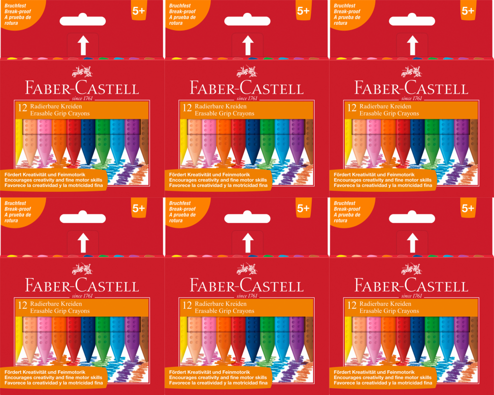 6x Kredki świecowe Faber Castell Grip, trójkątne, 12 sztuk, mix kolorów