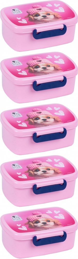 5x Lunchbox Cleo&Frank (Pies), 16.5x10x7cm, różowy