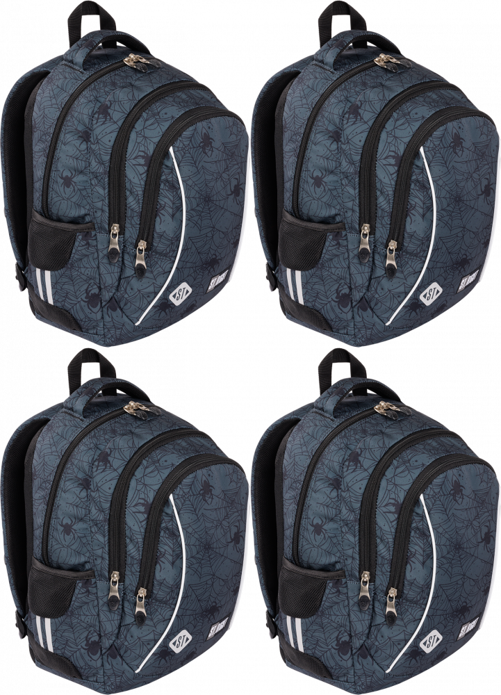 4x Plecak szkolny St.Right BP26 Spider Web, trzykomorowy, 20l, 39x27x17cm, czarny