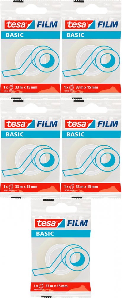 5x Taśma klejąca Tesa Basic, 15mmx33m, przezroczysty