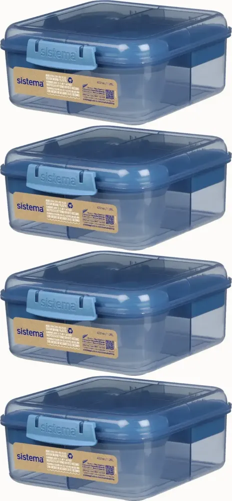 4x Lunchbox Sistema Bento Cube To Go, 1.25l, z pojemnikiem na jogurt 150ml, mix kolorów