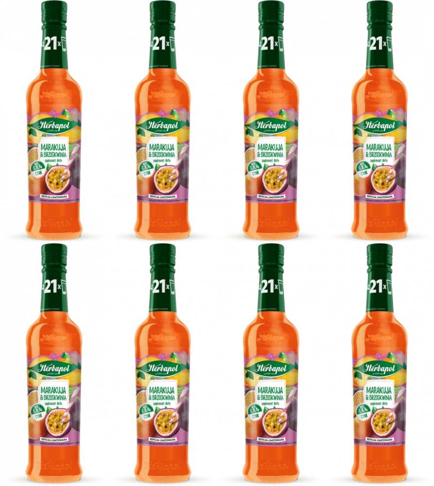 8x Syrop Herbapol Owocowa Spiżarnia, marakuja - brzoskwinia, 420ml