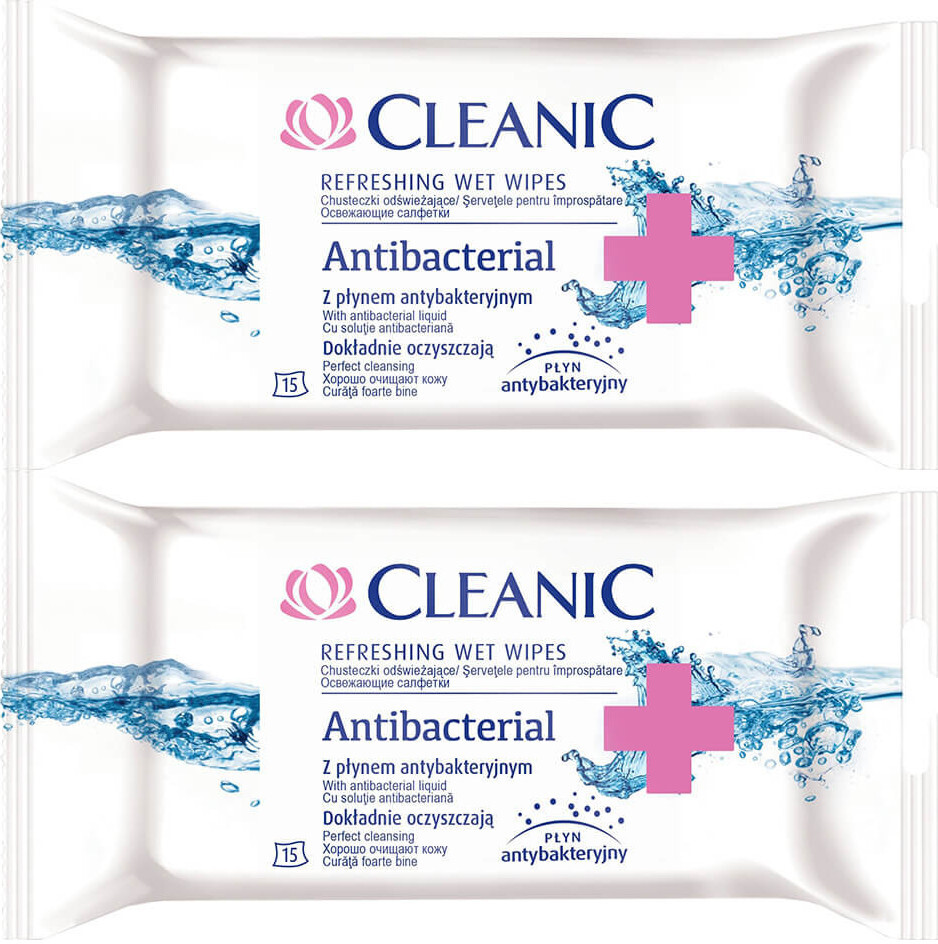 2x Chusteczki antybakteryjne Cleanic Antybacterial, 15 sztuk