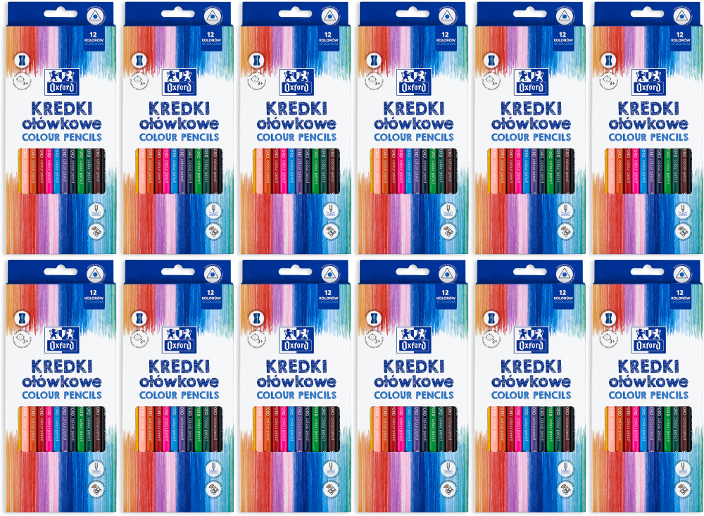 12x Kredki ołówkowe Oxford Regular, 12 sztuk + temperówka, mix kolorów