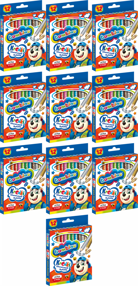 10x Kredki Bambino Zwierzaki Uczniaki, w oprawie drewnianej, 12 sztuk, mix kolorów