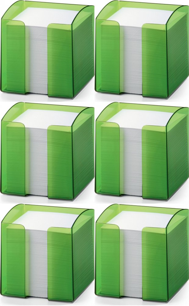 6x Pojemnik z białymi karteczkami Durable Trend, 100x105x100mm, 800 karteczek, transparentny zielony