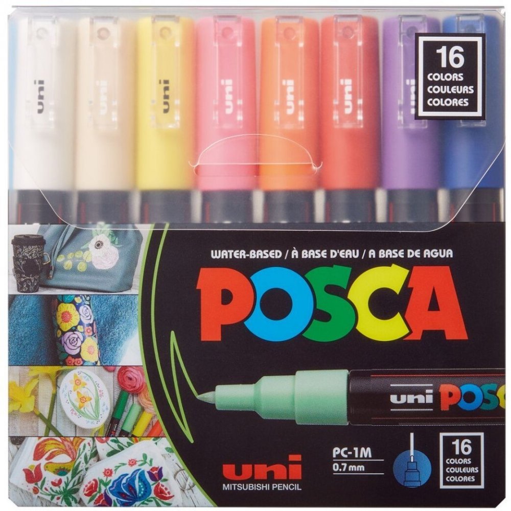 Marker Posca PC-1M, z farbą plakatową, okrągła, 0.7mm, 16 sztuk, mix kolorów