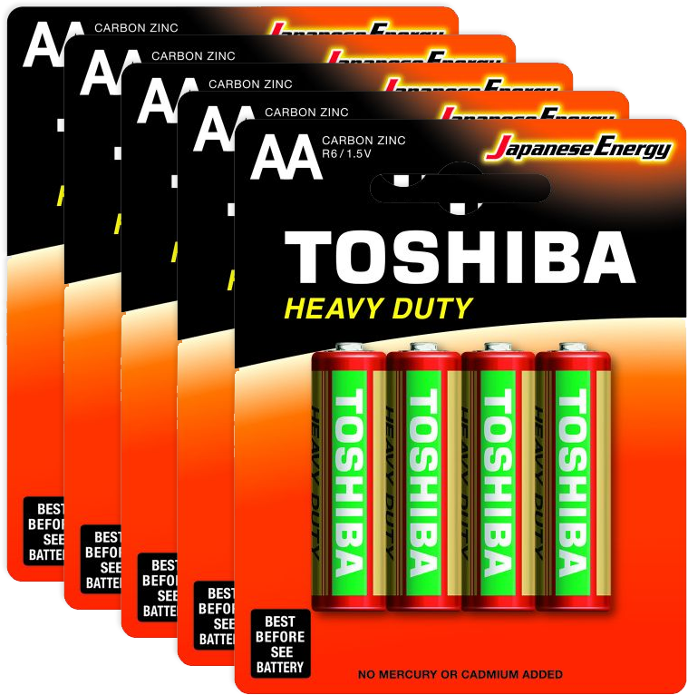 5x Bateria cynkowo-węglowa Toshiba Heavy Duty, AA/R6, 4 sztuki, blister
