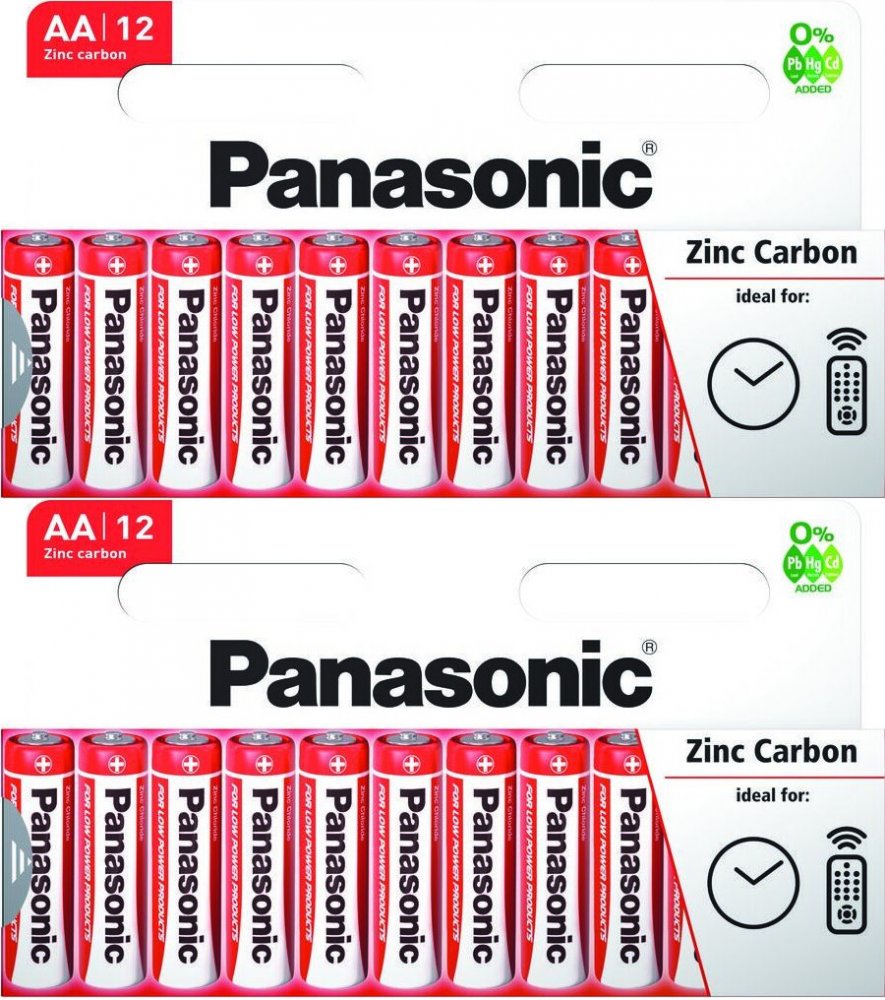 2x Bateria cynkowo-węglowa Panasonic, 1.5V, AA/ R6, 12 sztuk
