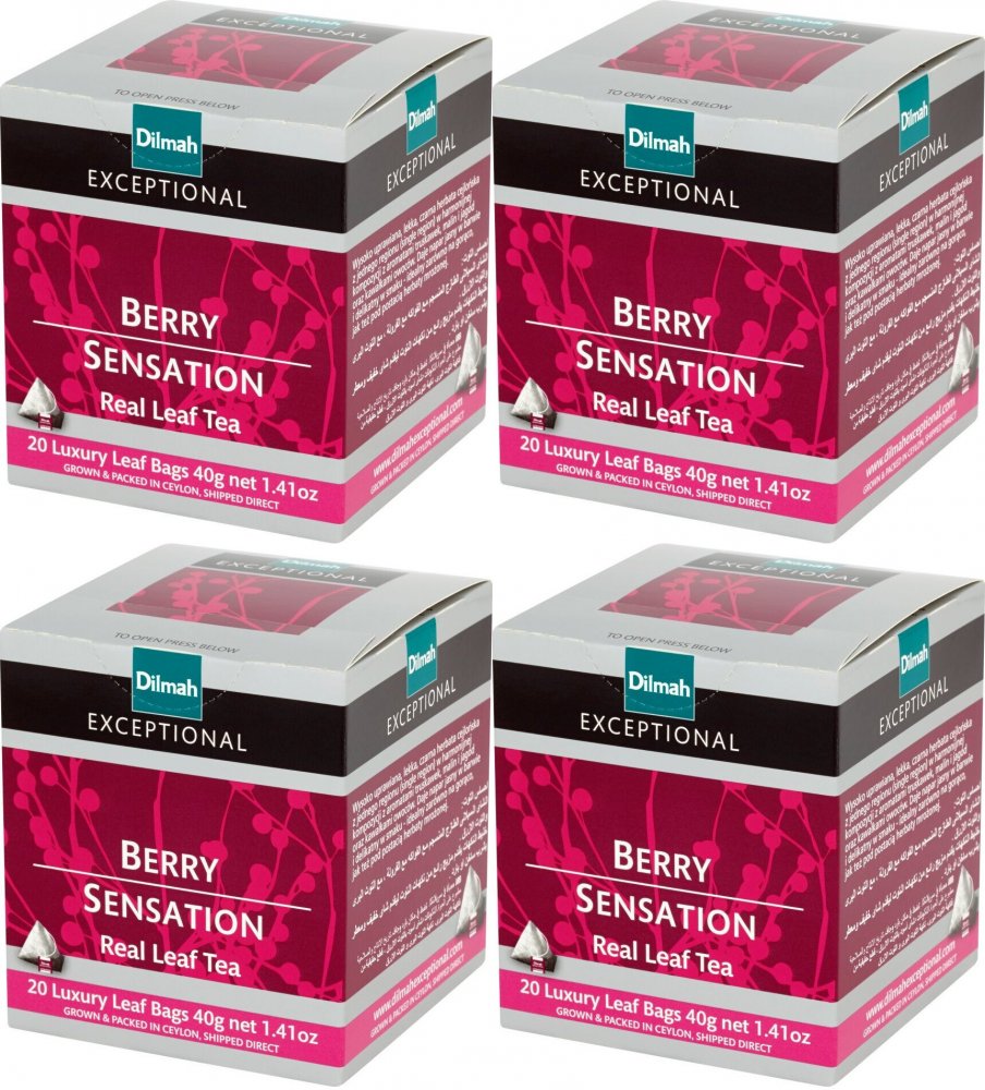 4x Herbata czarna aromatyzowana w torebkach Dilmah Expectionel Berry Sensation, jagoda i malina, 20 sztuk x 2g
