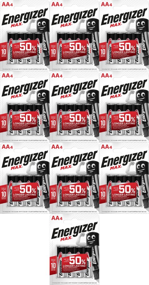 10x Bateria Energizer Max, AA, E91, 1.5V, 4 sztuki