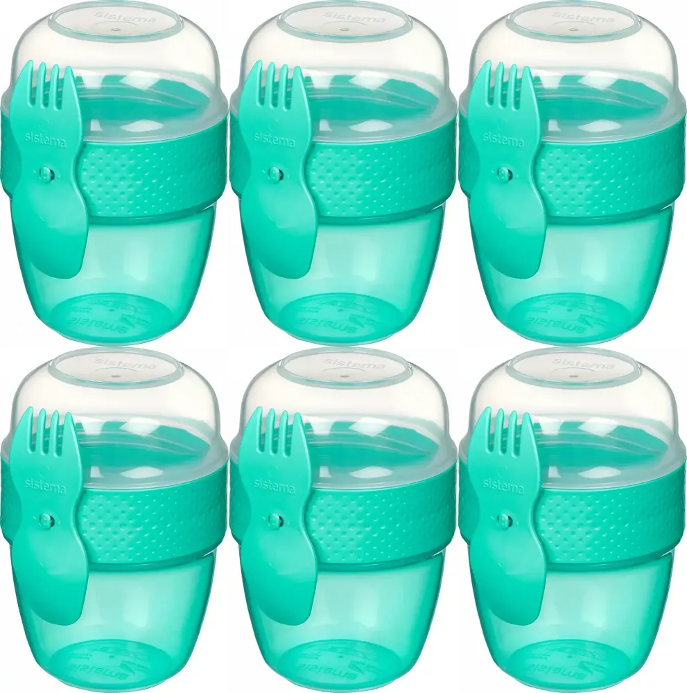 6x Lunchbox Sistema Snack Capsule To Go, z widelco-łyżką, 515ml, mix kolorów